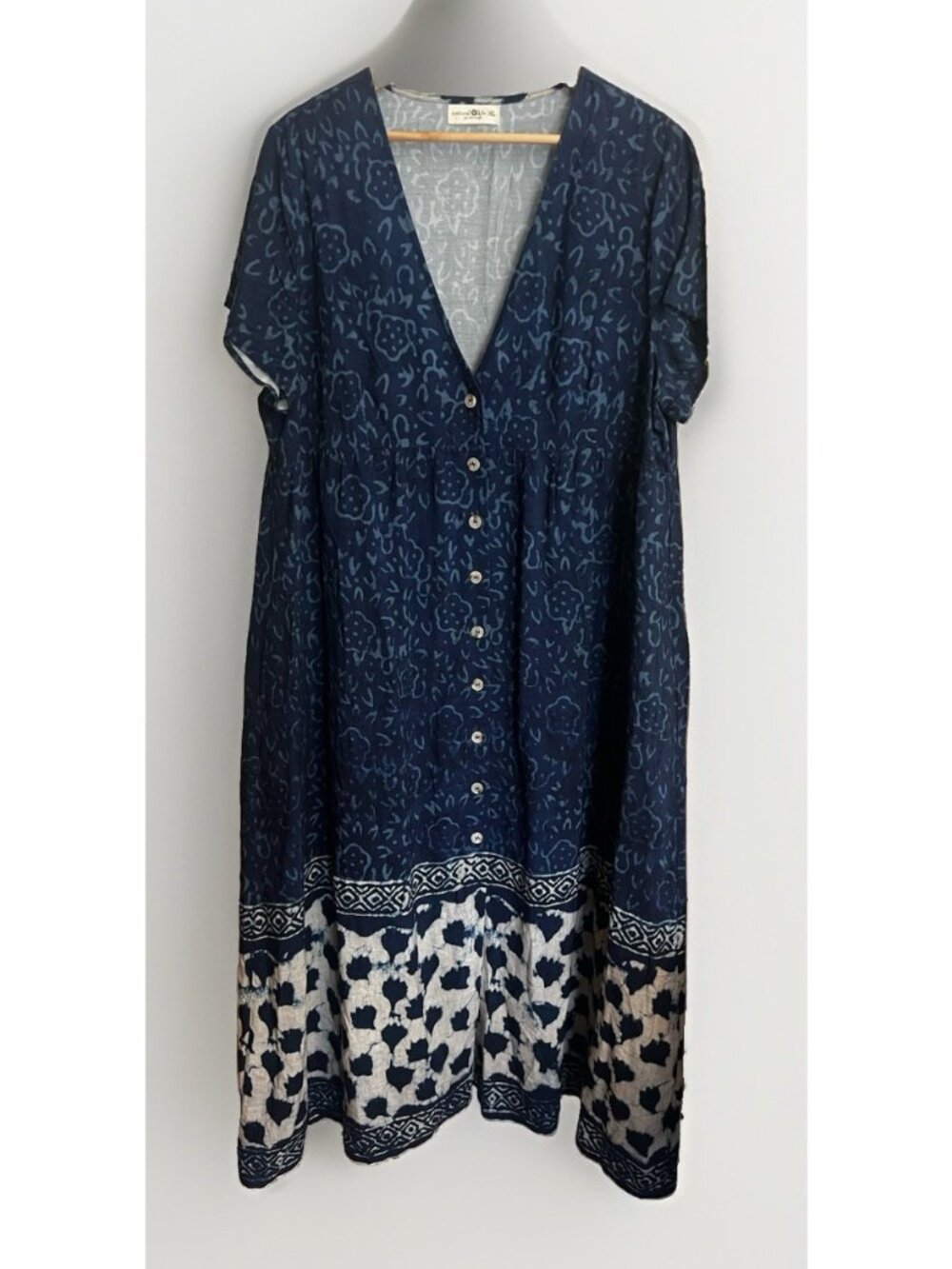 Natural Life Avery Button Front Midi Dress XL Pockets Blue Shibori Boho Indie. - Picture 2 of 7